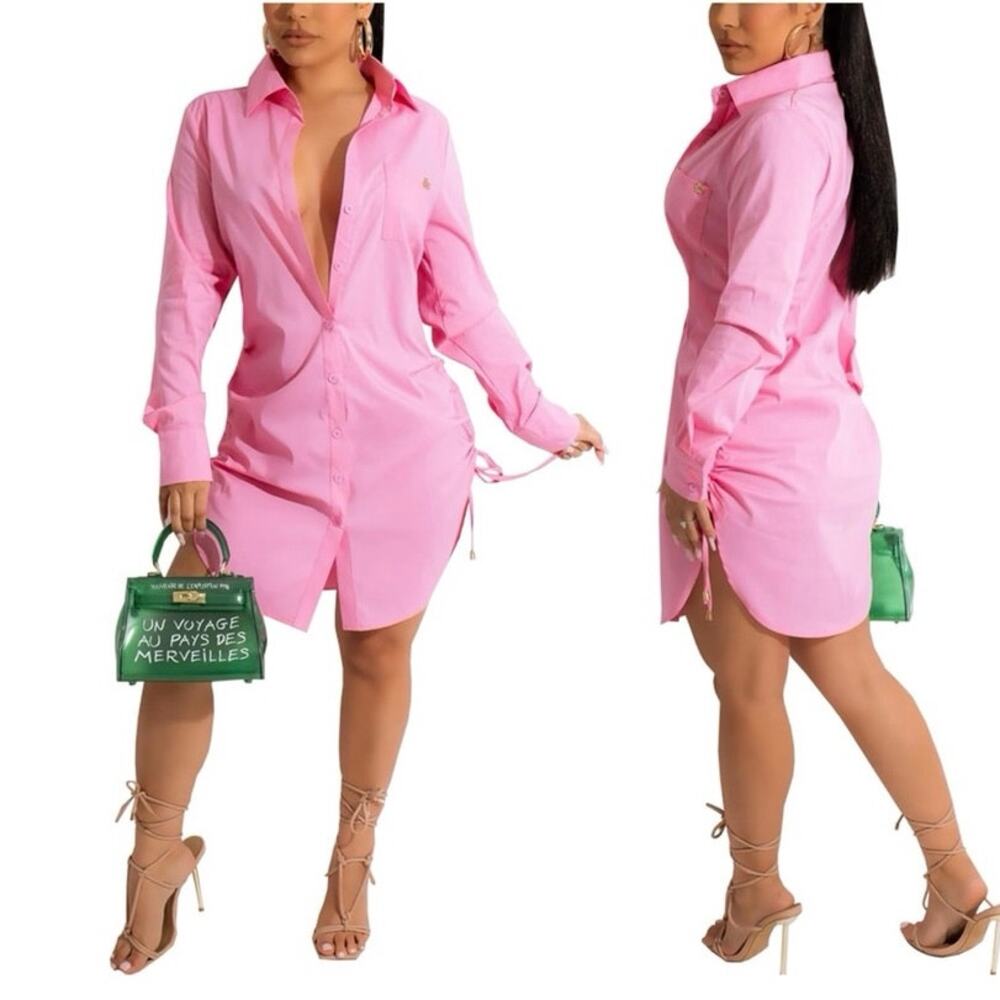 Pink Button Up Shirt Dress - Picture 3 of 6